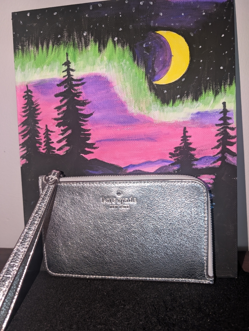 kate spade Metallic Silver Wristlet Clutch